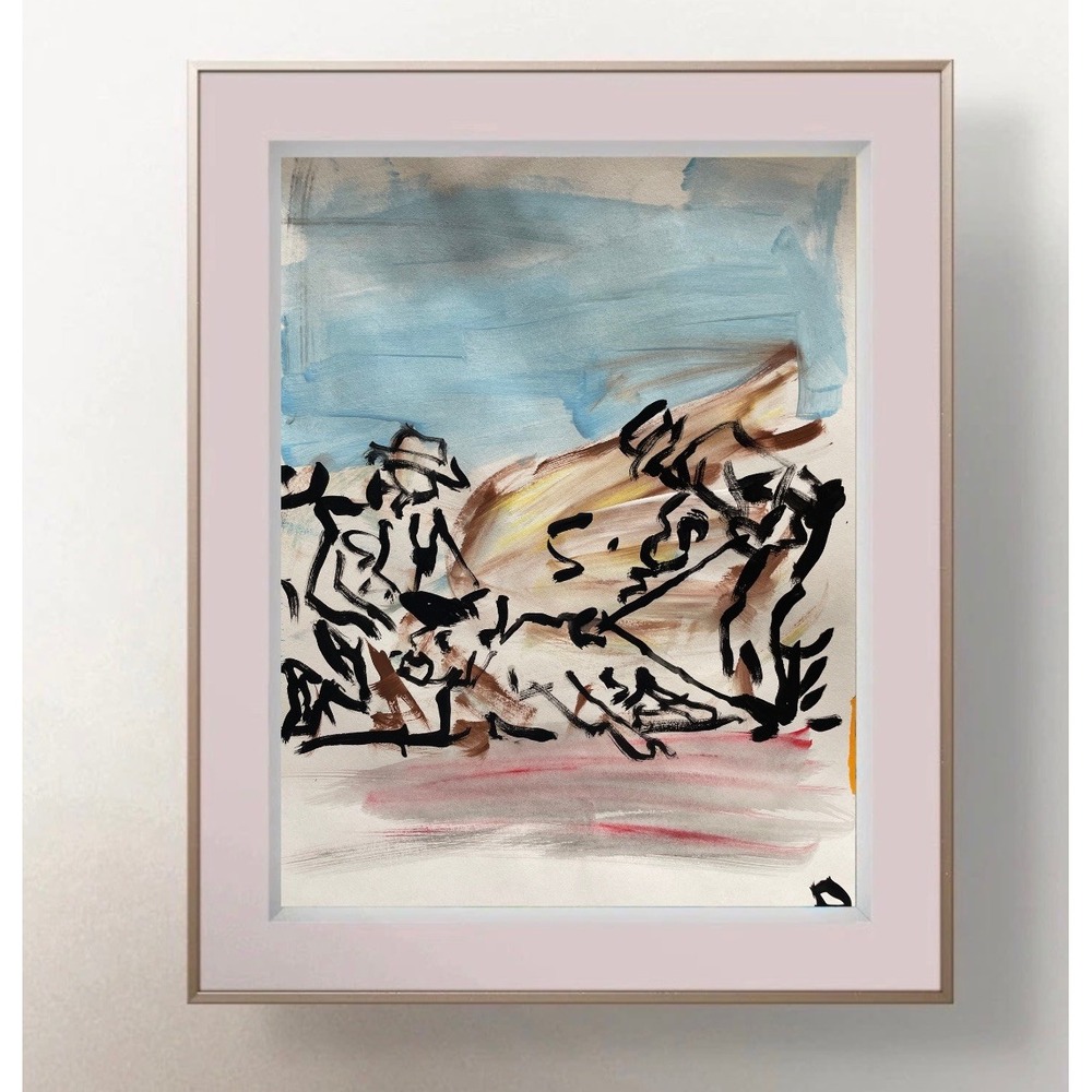 Oman Original Cowboy Branding Cattle Abstract Painting Neo Expressionism 8.5x11